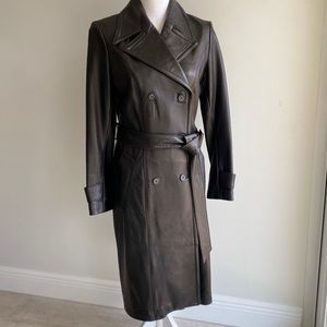 Danier Black Leather Trench Coat Jacket